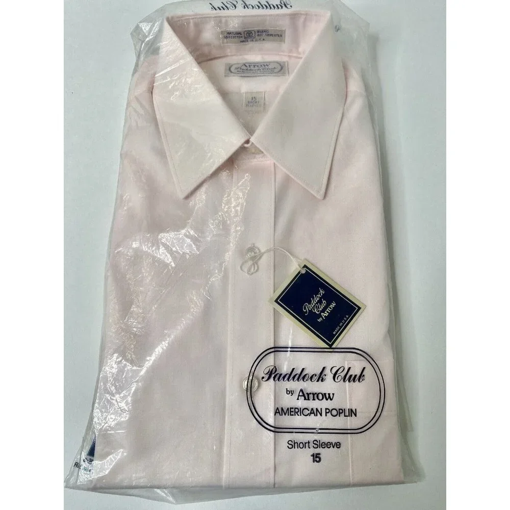 Arrow Paddock Club‎ Mens Size 15 Short Sleeve Light Pink Dress Shirt